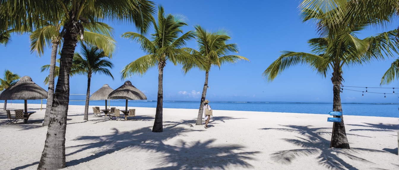 Plage du Morne à l'Île Maurice, avec palmiers et eau turquoise